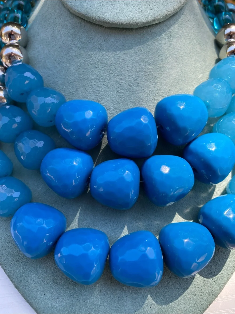 Statement Turquoise Blue Multi Strand Chunky Beaded Necklace and Earring Set